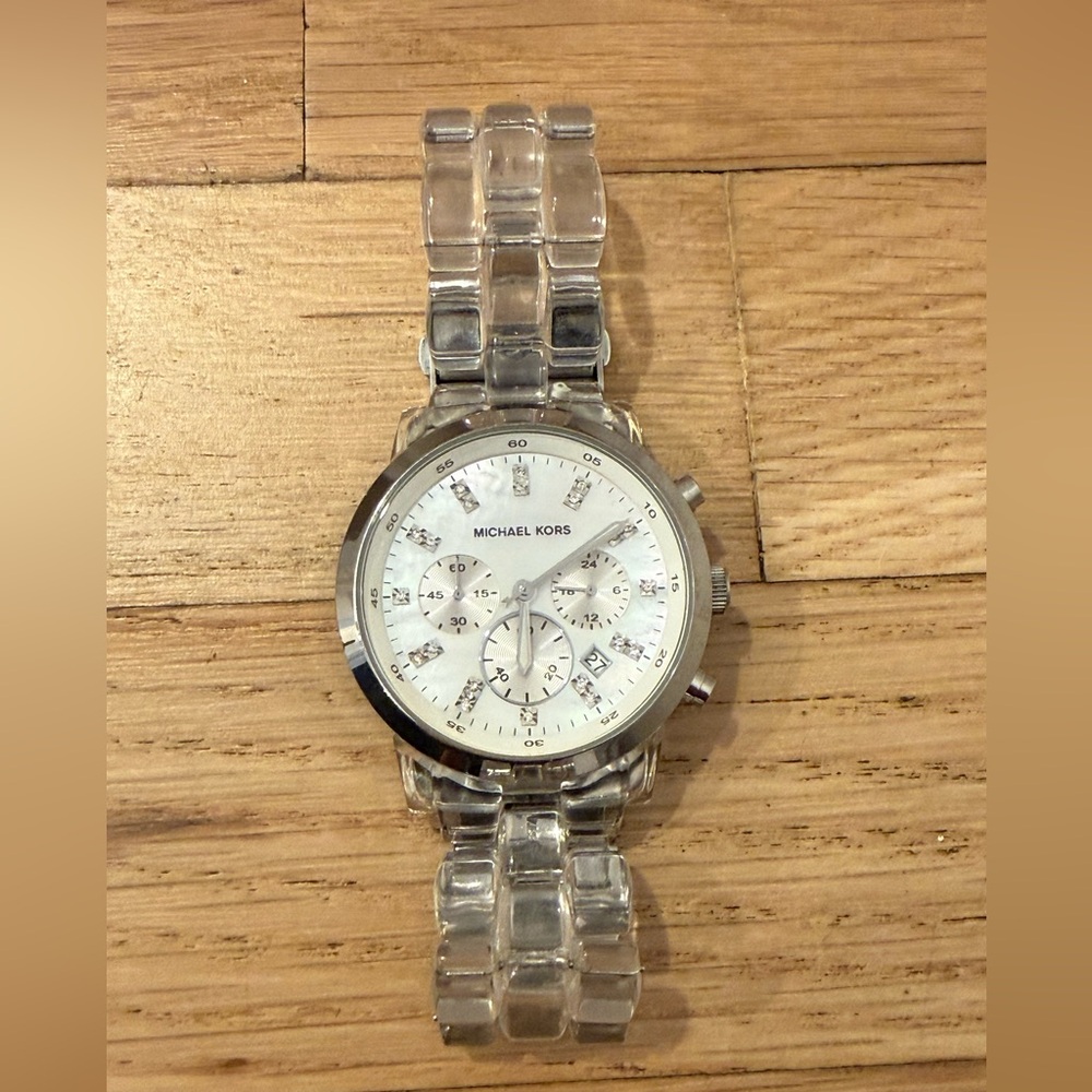 Michael Kors Clear Acrylic Link Watch with Silver Accents